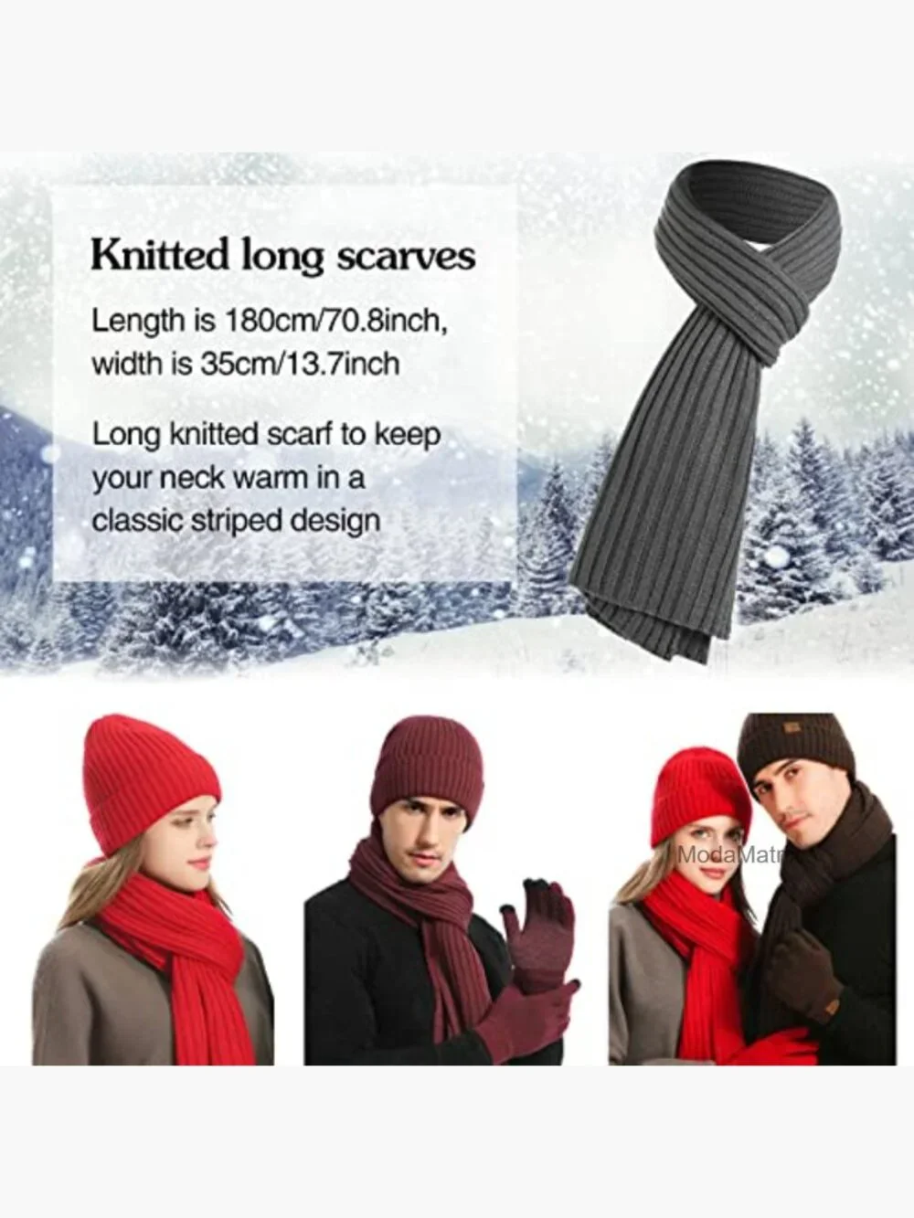 Unisex 3-Piece Knit Hat Scarf Gloves Set Warm Touchscreen Winter Gear